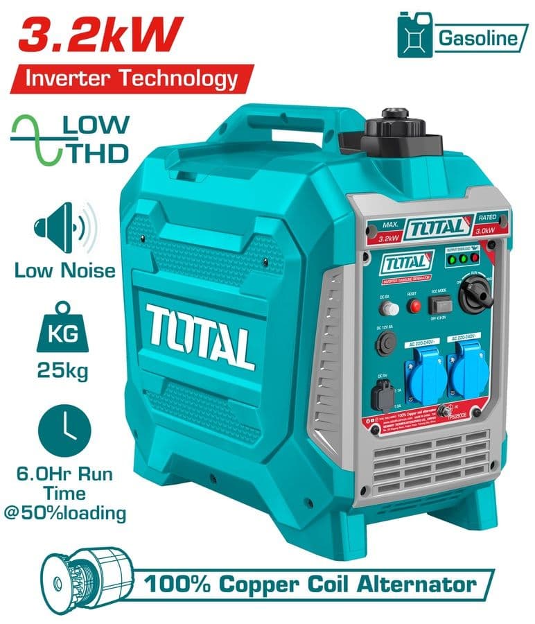 "ТОТАL" Генератор бензиновый инверторный SUPER TOTAL 220-240В, 50 Гц, 3,2кВт.